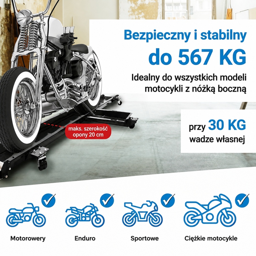Motocyklový dílenský stojan manipulační plošina transportní kolejnice M20097